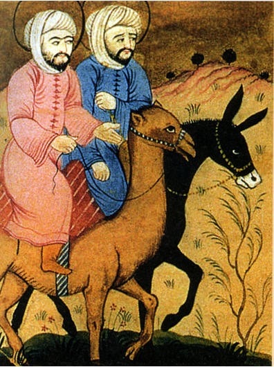 Jesus, Mohammed, horseback, together, peace